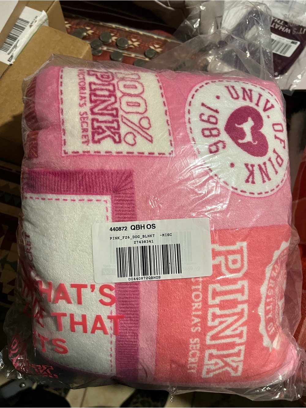 Victoria's Secret Pink Plush Throw Blanket - Pink & White